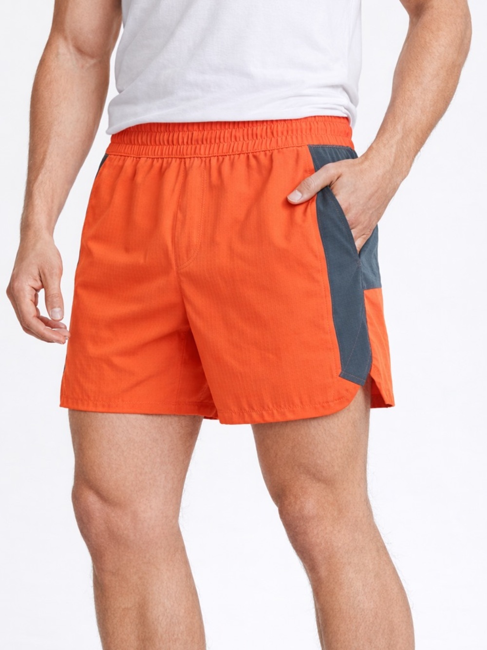 Athletic Running Shorts Orange Gray Lightweight Active Men's Size XL - 6" Inseam
